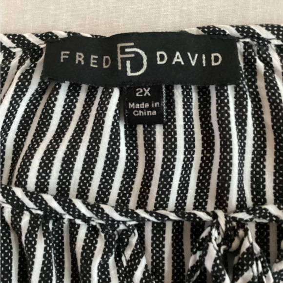 Fred David Black and White Striped Blouse, Plus Size 2X - Picture 5 of 7